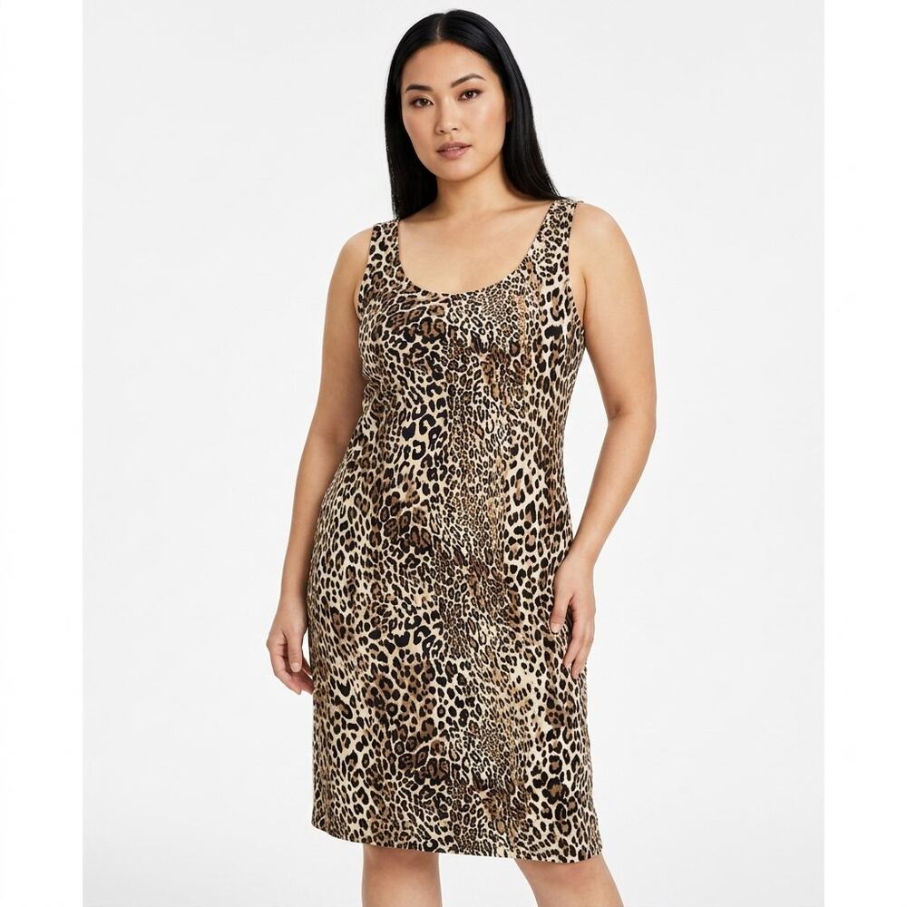 bar III Brown Sheath Knee Length Animal Print Dress Women Plus Size 2X